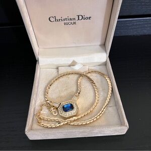 Authentic💙Christian Dior gold plated sapphire snake necklace